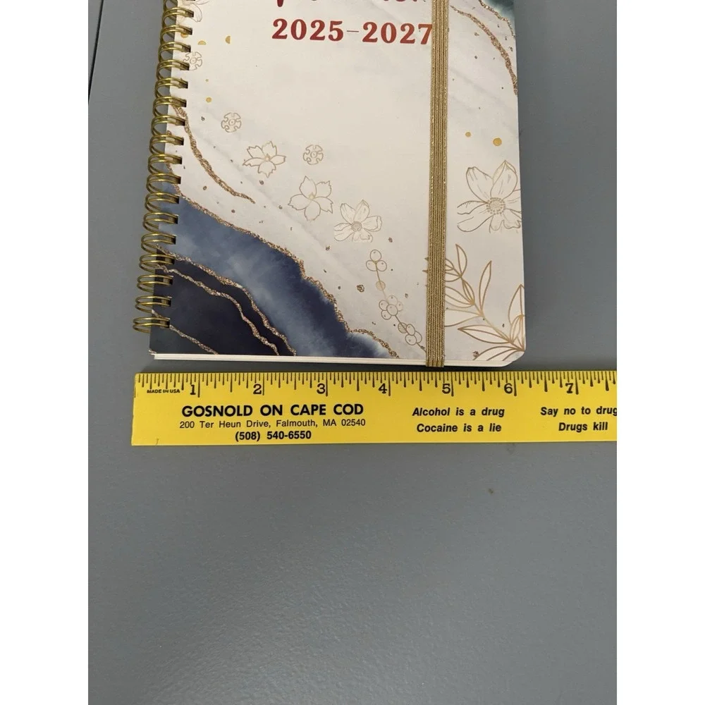 Planner Book 2025-2027 blue‎ gold white floral weekly planner calendar with pen